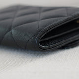 Chanel Black Caviar Card Holder on Chain with Light Gold Hardware