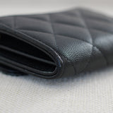 Chanel Black Caviar Card Holder on Chain with Light Gold Hardware