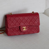 Vintage Chanel Red Lambskin Small Classic Flap with 24k Gold Hardware