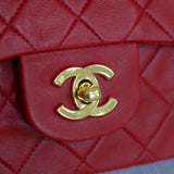 Vintage Chanel Red Lambskin Small Classic Flap with 24k Gold Hardware