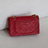 Vintage Chanel Red Lambskin Small Classic Flap with 24k Gold Hardware