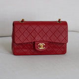 Vintage Chanel Red Lambskin Small Classic Flap with 24k Gold Hardware
