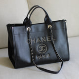 Chanel Black Caviar Large Deauville Tote with Silver Hardware