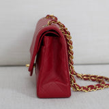 Vintage Chanel Red Lambskin Small Classic Flap with 24k Gold Hardware
