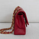 Vintage Chanel Red Lambskin Small Classic Flap with 24k Gold Hardware