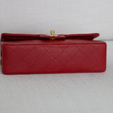 Vintage Chanel Red Lambskin Small Classic Flap with 24k Gold Hardware