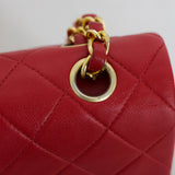 Vintage Chanel Red Lambskin Small Classic Flap with 24k Gold Hardware