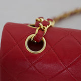 Vintage Chanel Red Lambskin Small Classic Flap with 24k Gold Hardware