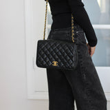 Vintage Chanel Black Lambskin Full Flap with 24k Gold Hardware