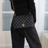 Vintage Chanel Black Lambskin Full Flap with 24k Gold Hardware