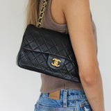 Vintage Chanel Black Lambskin Small Classic Flap with 24k Gold Hardware