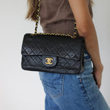 Vintage Chanel Black Lambskin Small Classic Flap with 24k Gold Hardware
