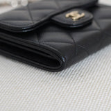 Chanel Black Caviar Card Holder on Chain with Light Gold Hardware