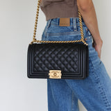 Chanel Black Caviar Medium Boy with Aged Gold Hardware