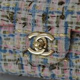 Chanel Pink/Blue Tweed Mini Rectangle with Light Gold Hardware
