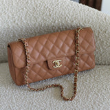 Vintage Chanel Dark Beige Caviar East West Flap with 24k Gold Hardware