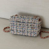 Chanel Pink/Blue Tweed Mini Rectangle with Light Gold Hardware