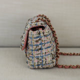 Chanel Pink/Blue Tweed Mini Rectangle with Light Gold Hardware