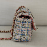 Chanel Pink/Blue Tweed Mini Rectangle with Light Gold Hardware