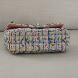 Chanel Pink/Blue Tweed Mini Rectangle with Light Gold Hardware