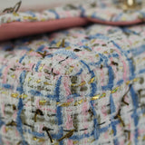 Chanel Pink/Blue Tweed Mini Rectangle with Light Gold Hardware