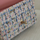 Chanel Pink/Blue Tweed Mini Rectangle with Light Gold Hardware