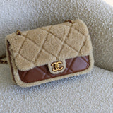 Chanel 24K Brown Lambskin Shearling Medium Flap with Aged Gold Hardware