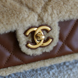 Chanel 24K Brown Lambskin Shearling Medium Flap with Aged Gold Hardware
