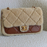 Chanel 24K Brown Lambskin Shearling Medium Flap with Aged Gold Hardware