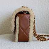 Chanel 24K Brown Lambskin Shearling Medium Flap with Aged Gold Hardware
