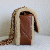 Chanel 24K Brown Lambskin Shearling Medium Flap with Aged Gold Hardware