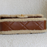 Chanel 24K Brown Lambskin Shearling Medium Flap with Aged Gold Hardware