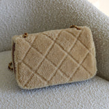 Chanel 24K Brown Lambskin Shearling Medium Flap with Aged Gold Hardware