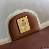 Chanel 24K Brown Lambskin Shearling Medium Flap with Aged Gold Hardware