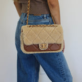 Chanel 24K Brown Lambskin Shearling Medium Flap with Aged Gold Hardware
