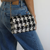 Chanel 20S Houndstooth Black & White Tweed Wallet on Chain with Light Gold Hardware