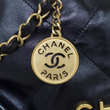 Chanel Black Calfskin Small 22 Hobo with Aged Gold Hardware