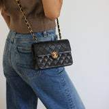 Vintage Chanel Black Lambskin Mini Circle Lock CC Flap with 24k Gold Hardware