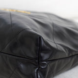 Chanel Black Calfskin Small 22 Hobo with Aged Gold Hardware