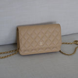 Chanel Beige Clair Caviar Wallet on Chain with Gold Hardware
