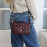 Chanel 15B Burgundy Caviar Wallet on Chain with Aged Gold Hardware