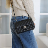 Chanel 17B Black Caviar Mini Rectangle with Silver Hardware