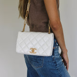 Chanel White Lambskin On and On Chain Flap with Age Gold Hardware