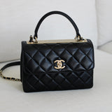 Chanel Black Lambskin Small Trendy Top Handle with Light Gold Hardware