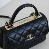 Chanel Black Lambskin Small Trendy Top Handle with Light Gold Hardware