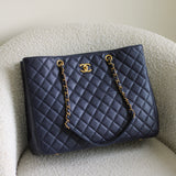 Chanel 16A Navy Caviar CC Large Shopping Tote with Aged Gold Hardware