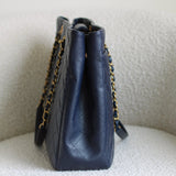 Chanel 16A Navy Caviar CC Large Shopping Tote with Aged Gold Hardware