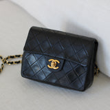 Vintage Chanel Black Lambskin Mini Square with 24k Gold Hardware