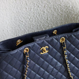 Chanel 16A Navy Caviar CC Large Shopping Tote with Aged Gold Hardware