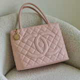 Vintage Chanel Pink Caviar Medallion Tote with Gold Hardware
